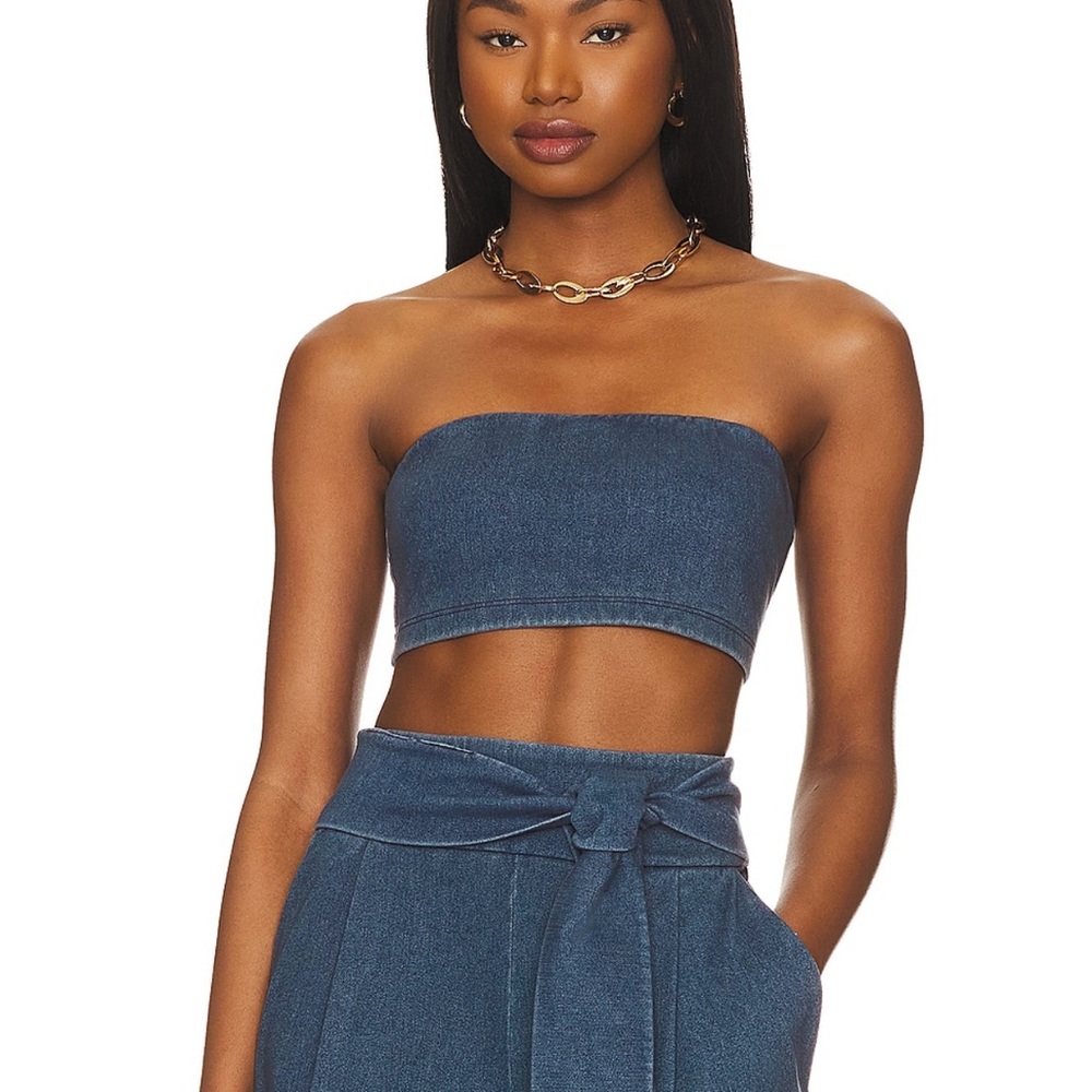 Denim Blue Strapless Top w/ Tie Shorts